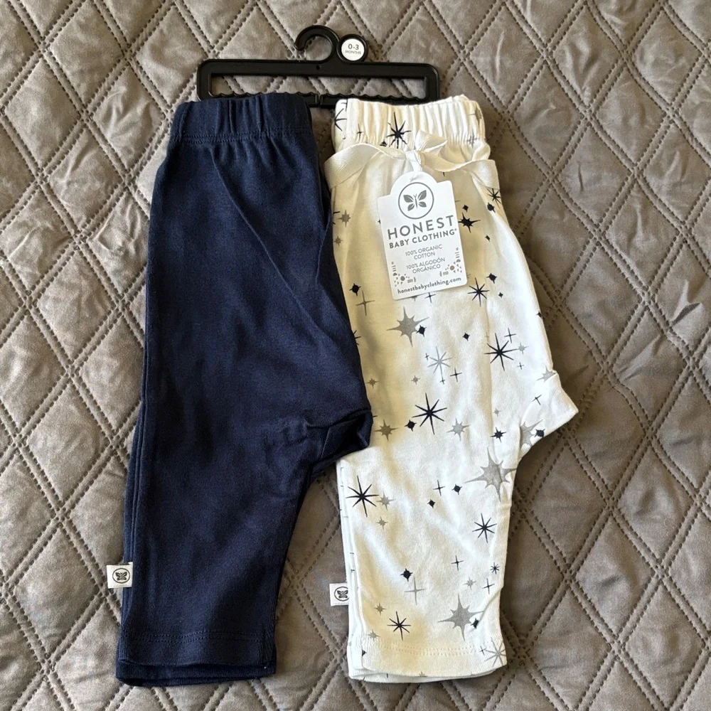 NWT Honest Baby Organic Cotton 2 Pack Harem Pants 0-3 Months Navy Twinkle Star - Picture 2 of 11
